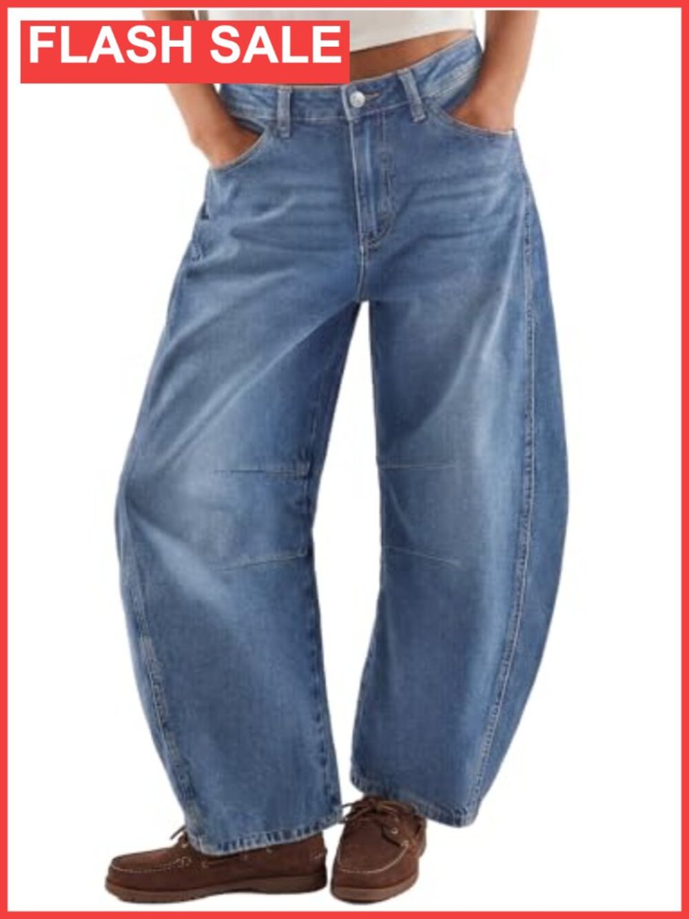Barrel Jeans High Rise Wide Leg Curved Hem Slant Pocket Denim
